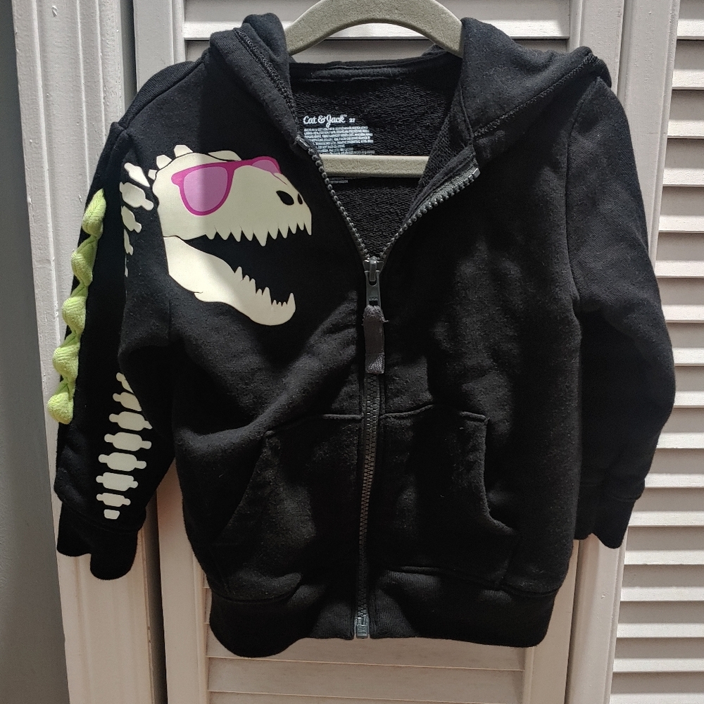 Cat & Jack Black Hoodie with Glow In Dark Dinosaur Design / Size 2t